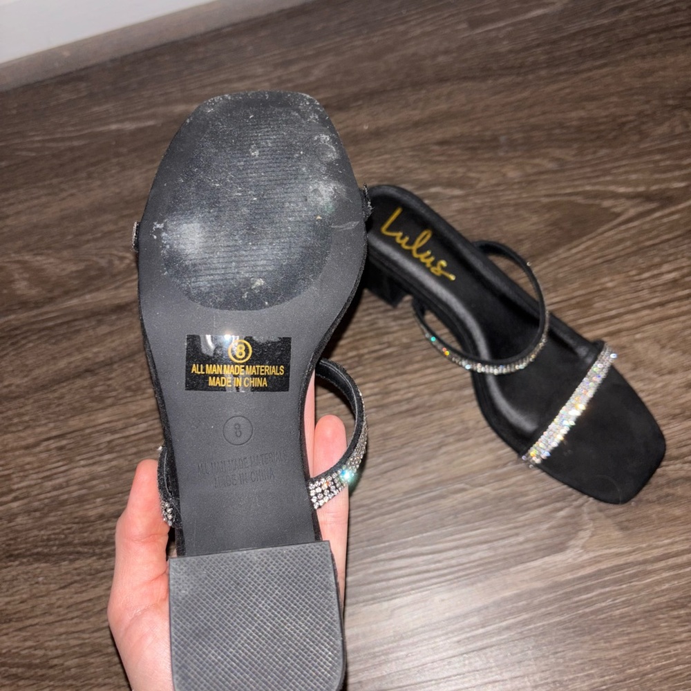 Lulu's Black Rhinestone Strap Heels - Picture 3 of 5